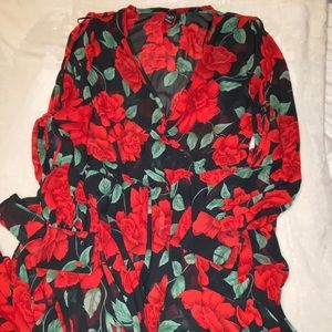 Long Maxi Dress, Formal , red roses